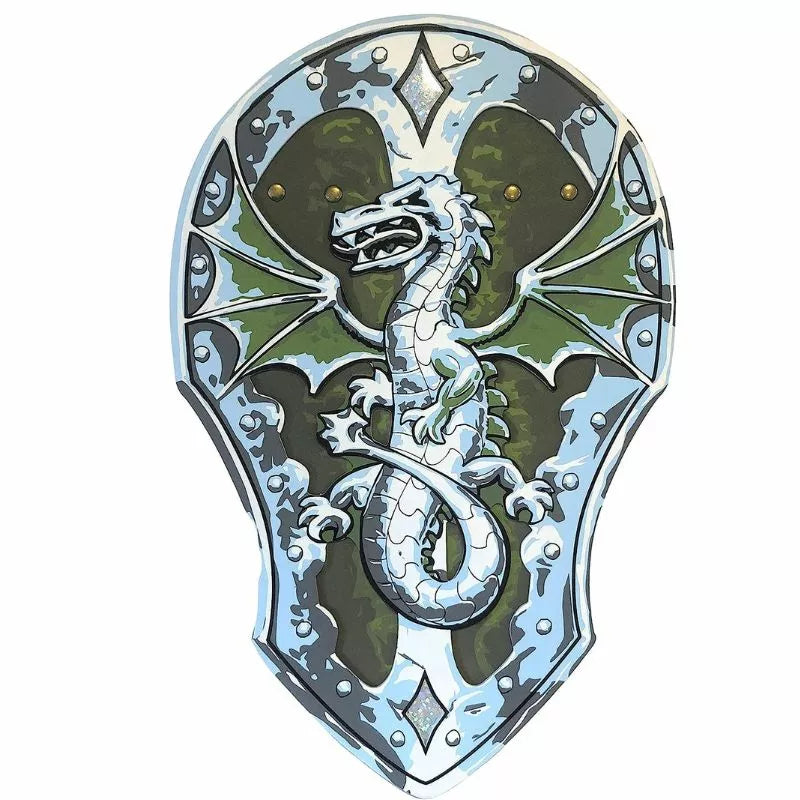 A playful Liontouch Dragon Shield adorned with an enchanting dragon, perfect for kids' puppet shows.