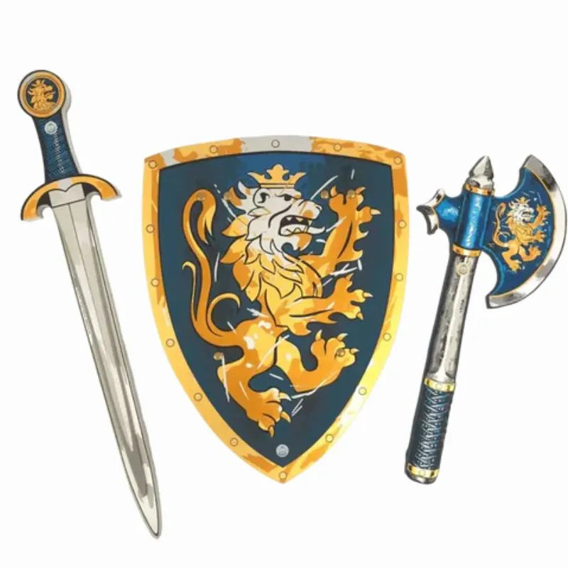A set of Liontouch Noble Set Swords and Shields designed for kids to use in puppet shows.