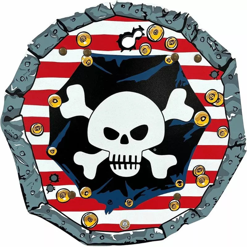 A Liontouch Pirate Shield with a red stripe, perfect for a kids' puppet show.