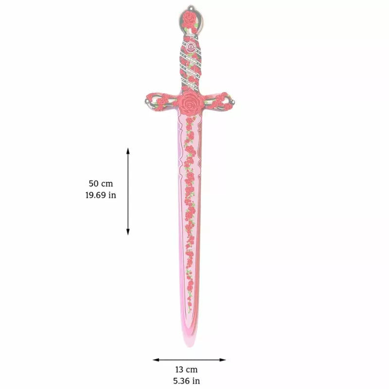 A picture of the Liontouch Princess Rose Mary Sword, a kids puppet show prop, with measurements.