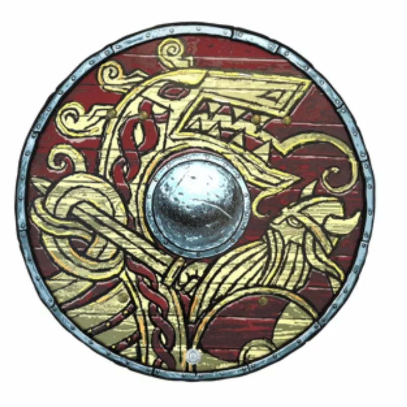 A Liontouch Viking Shield with a dragon on it.