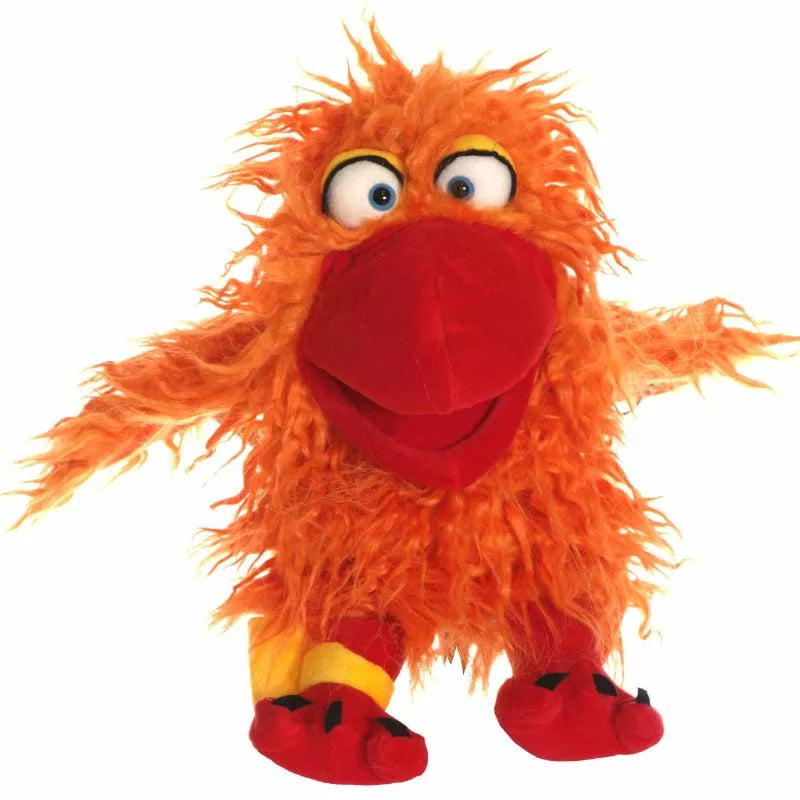 A Living Puppets Happy Hand Puppet with an orange fur and yellow feet, perfect for children.