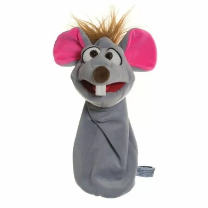 A kid-friendly Living Puppets Bille Mouse puppet with pink ears for a puppet show.