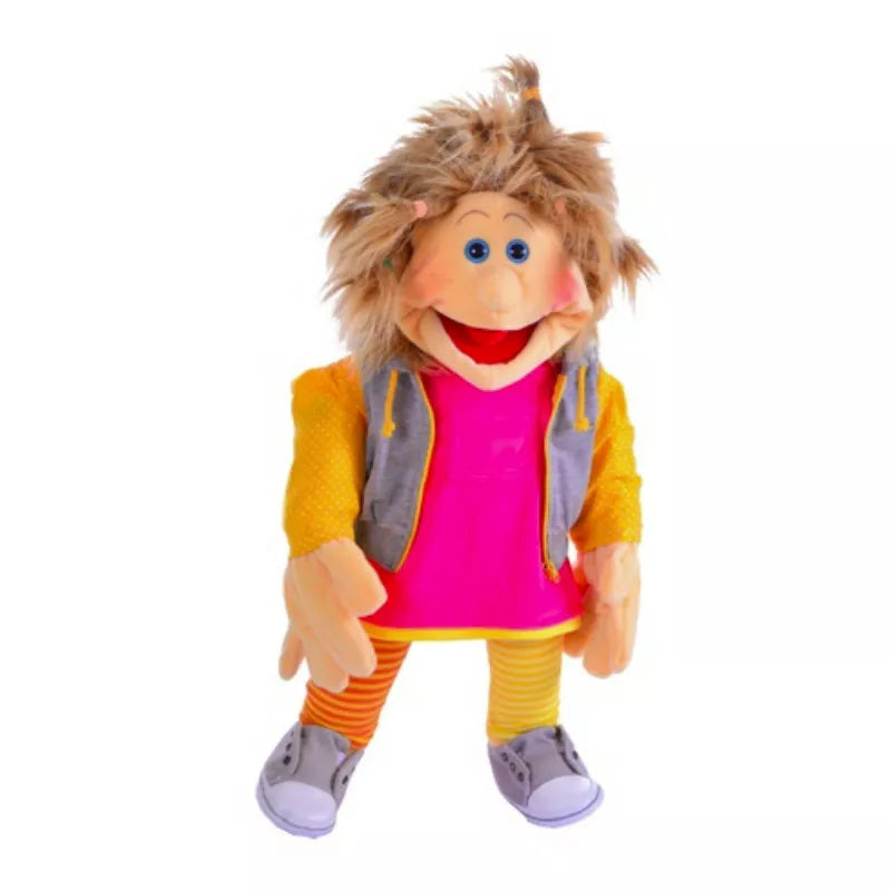 A 65cm Hand Puppet with long hair and a pink dress for kids puppet show.
