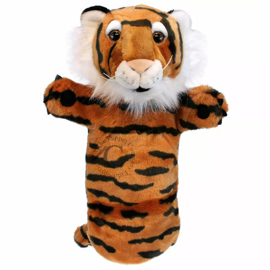 Long Sleeved puppet tiger for kids in a puppet show.