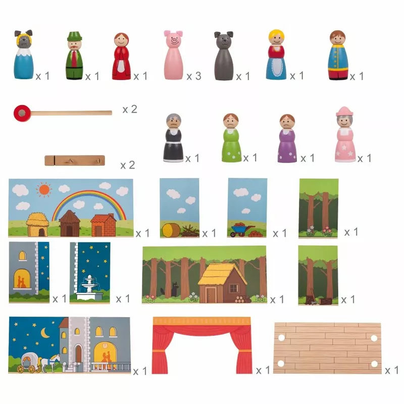 A set of magnetic puppet theatre for kids with various characters for a puppet show.