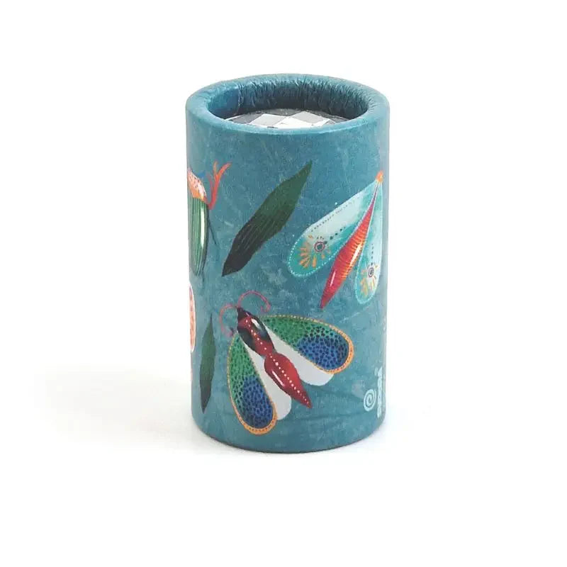 The Mini Kaleidoscope Beetles features a blue background with colorful beetle and leaf illustrations, making it perfect for outdoor play or a fun nature-themed accessory.