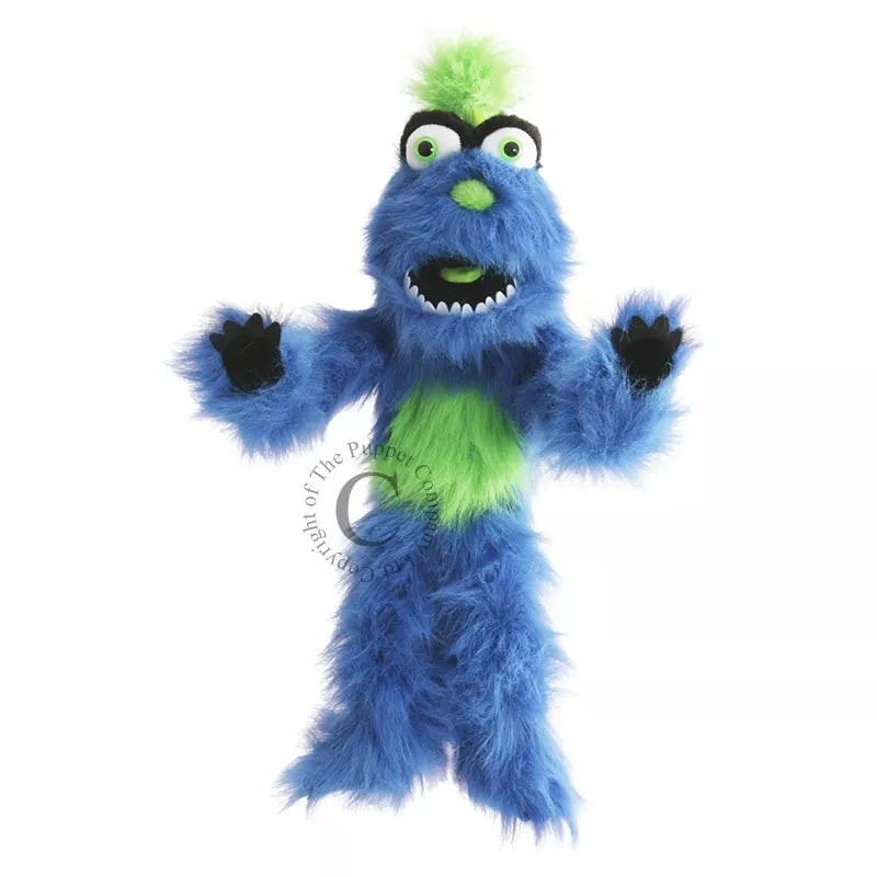 The Puppet Company Blue Monster is a colorful stuffed animal designed for kids who enjoy puppet shows.