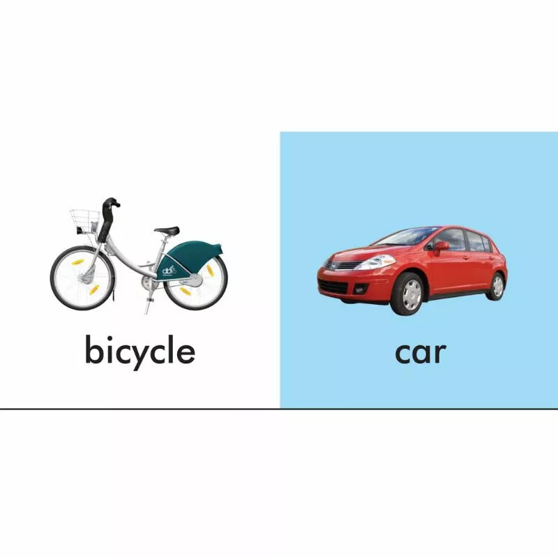 A picture book featuring Irish vehicles, including a bicycle and a car.