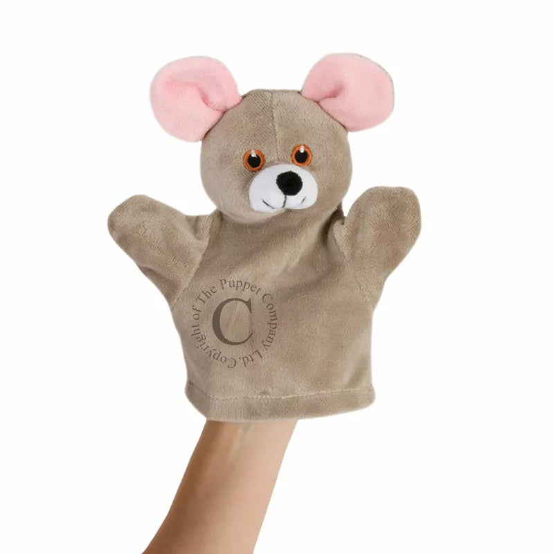 A kids' puppet show featuring The Puppet Company First Puppet Mouse with a letter C.