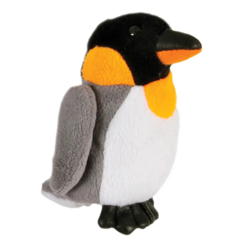 The Puppet Company Penguin Finger Puppet is a plush toy with a black head, bright orange neck, white belly, gray wings, and small black feet. Perfect for storytelling and creative play adventures.