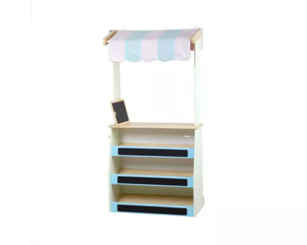 A Tidlo Playshop and Puppet Theatre with FREE Finger Puppets Set with a blue and white awning perfect for role-play.