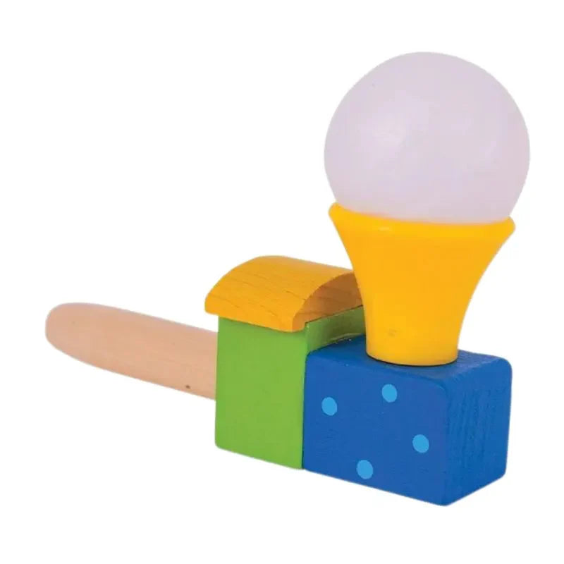 Add a touch of charm to your stockings with the Bigjigs Puffing Train. This delightful wooden toy hammer showcases a blue block adorned with light blue dots, a vibrant combination of green and yellow blocks, and is topped off with a round white top. The light brown handle not only provides entertainment but also subtly aids in developing mouth muscle strength.