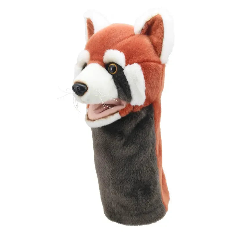 Introducing the Jumbo Friends Red Panda Hand Puppet, perfect for storytelling adventures! With its brown, red, and white fur, open mouth, and round eyes, it sparks imagination and brings any puppet show to life.