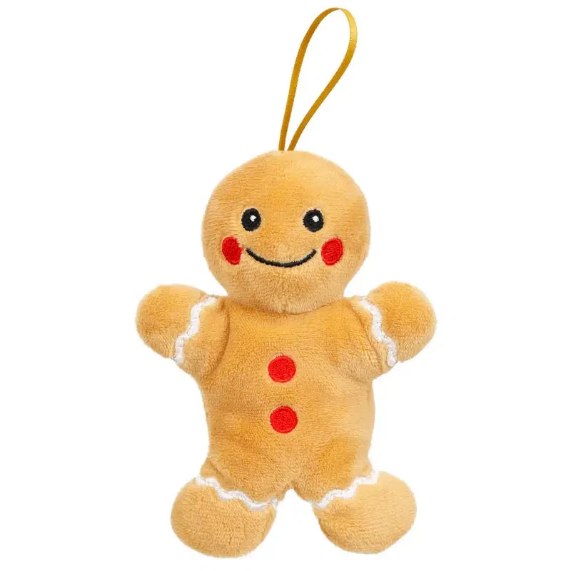Introducing the Gingerbread Man Finger Puppet Decoration—a plush ornament featuring a smiling face, rosy red cheeks, and three cheerful red buttons. With charming white icing details and a yellow hanging loop, it’s perfect for adorning your Christmas tree or bringing festive fun to life as an adorable Christmas finger puppet.