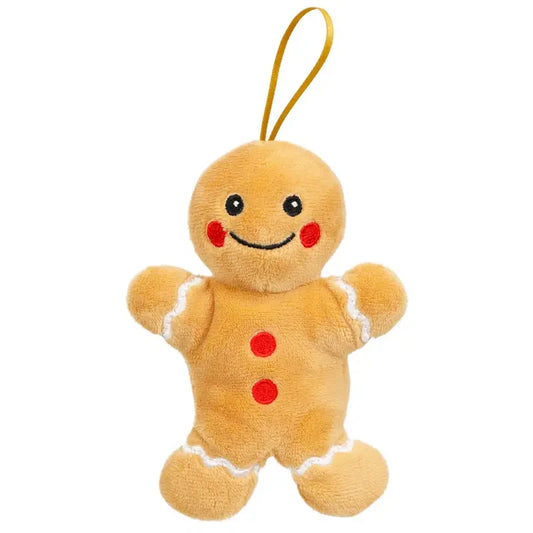 Introducing the Gingerbread Man Finger Puppet Decoration—a plush ornament featuring a smiling face, rosy red cheeks, and three cheerful red buttons. With charming white icing details and a yellow hanging loop, it’s perfect for adorning your Christmas tree or bringing festive fun to life as an adorable Christmas finger puppet.