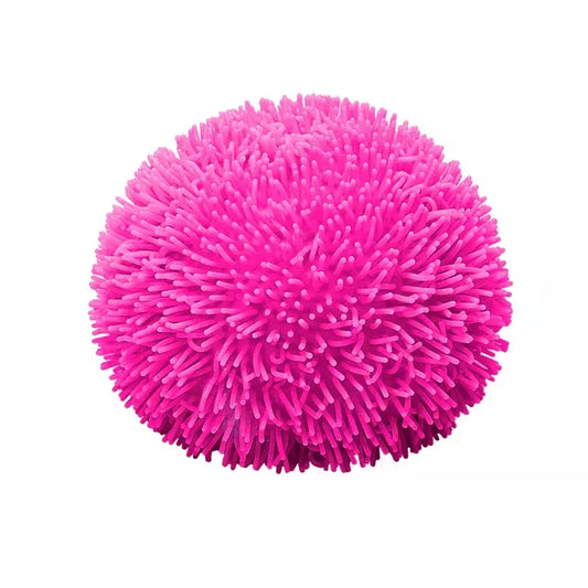 A vibrant pink, spiky, spherical Shaggy NeeDoh Stress Ball on a white background.