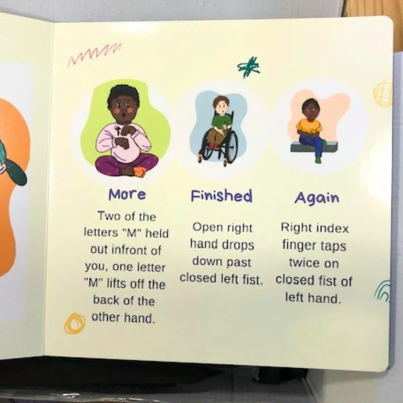 A Clever Little Handies Baby Sign Language Book on communication with a picture of a person in a wheelchair.
