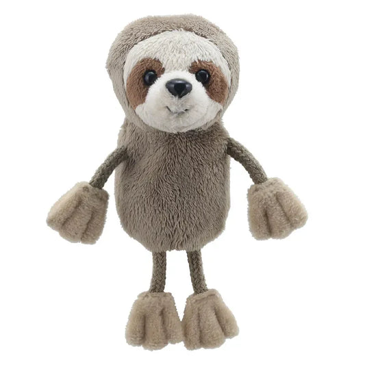 The Puppet Company Sloth Finger Puppet, a popular children's plush toy, features a soft brown body with lighter facial markings and long limbs with oversized claws. Its adorable expression and finger puppet design encourage interactive storytelling adventures.