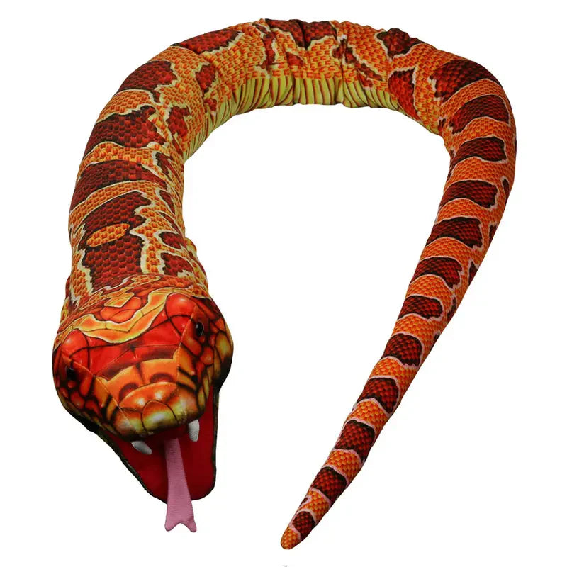 The Puppet Company Large Creature Snake Orange is a realistic, large hand puppet featuring vibrant orange, red, and yellow scales with a forked pink tongue. The coiled snake faces forward against a white background.