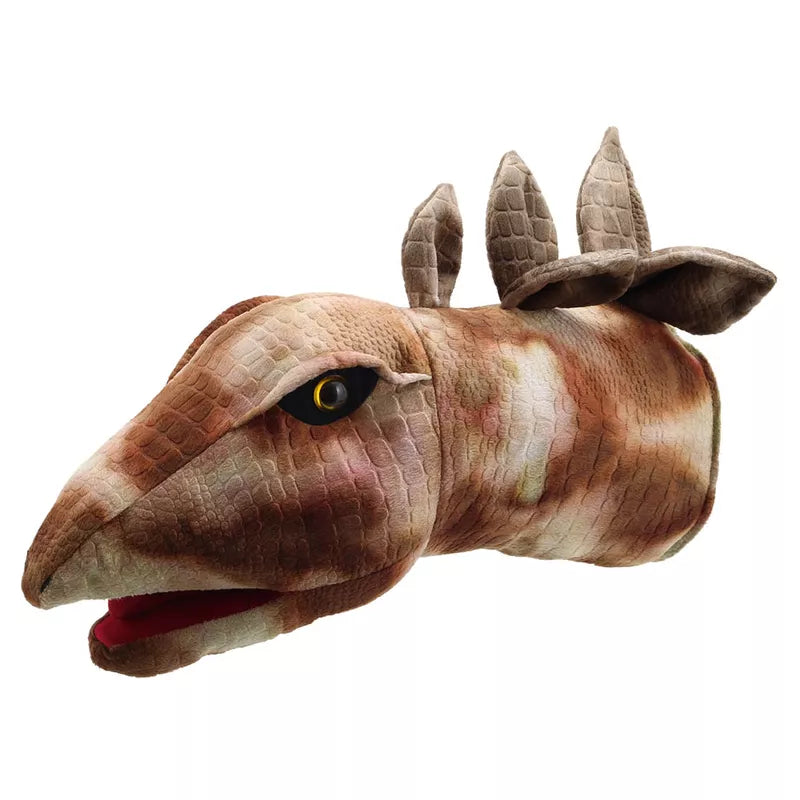 The Puppet Company Large Dino Head Stegosaurus toy with antlers and horns.