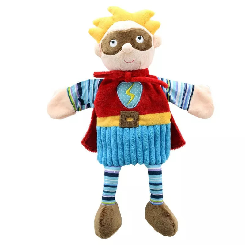 A kids' puppet with a Super Hero costume by The Puppet Company.