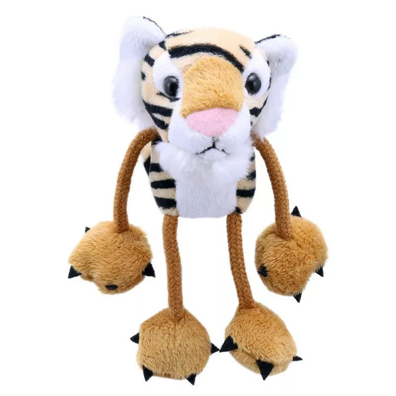 The Puppet Company kids puppet show features a finger puppet tiger with claws on its feet.