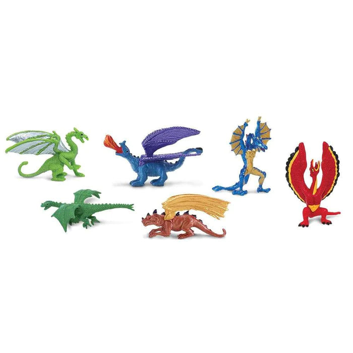 A collection of TOOB® Figurines Lair of the Dragons Coll. 1 showcased in a puppet show for kids.