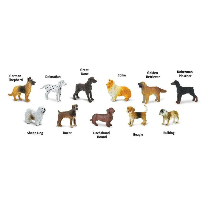 A collection of TOOBS® Figurine Dogs are featured on a plain white background, perfect for puppet shows with kids.