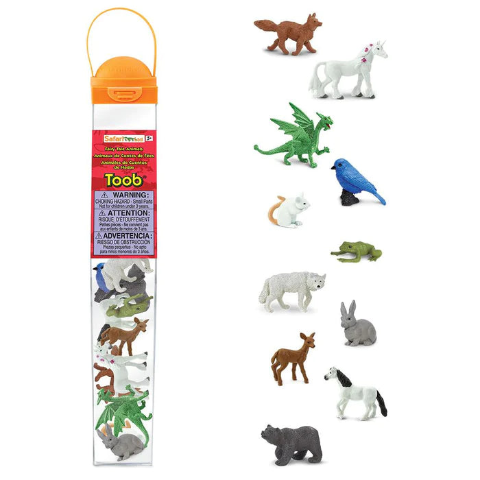 A bag of TOOBs® Fairy Tale Animal figurines for kids to use in puppet shows.