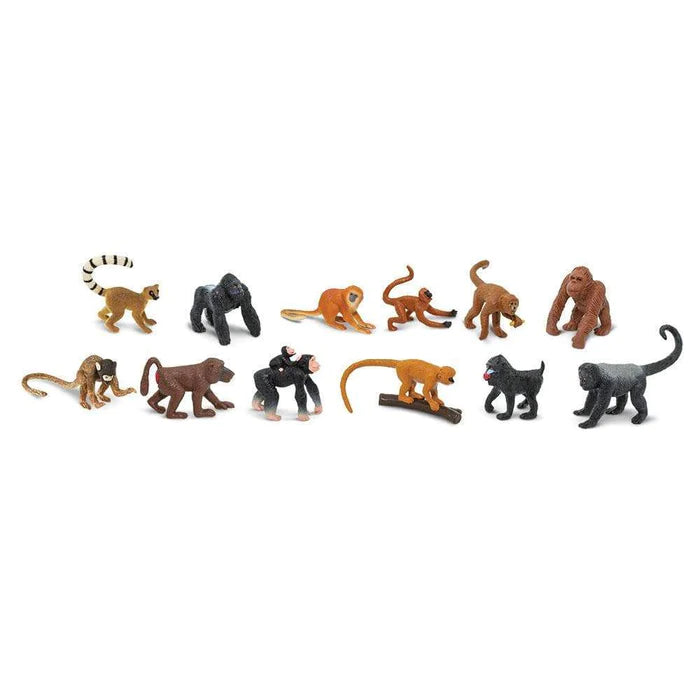 A group of kids' puppet monkeys & apes figurines, perfect for a puppet show, on a white background.