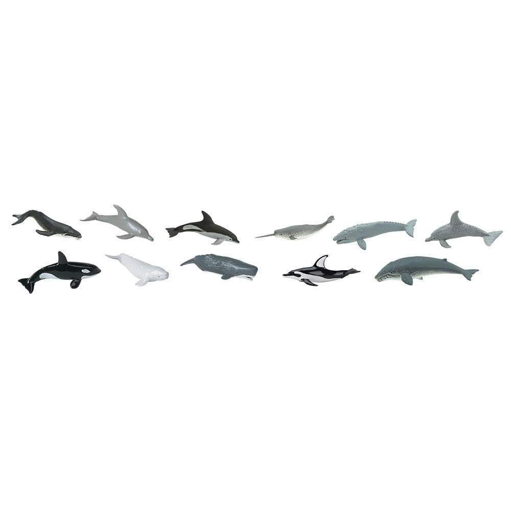 A collection of TOOBS® Figurines Whales & Dolphins, perfect for kids puppet shows.