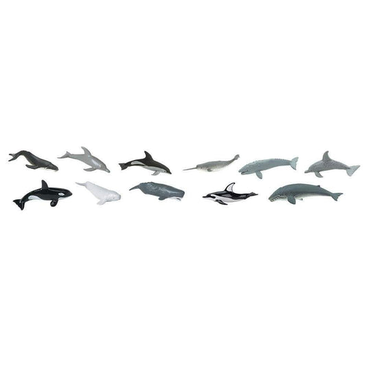 A collection of TOOBS® Figurines Whales & Dolphins, perfect for kids puppet shows.
