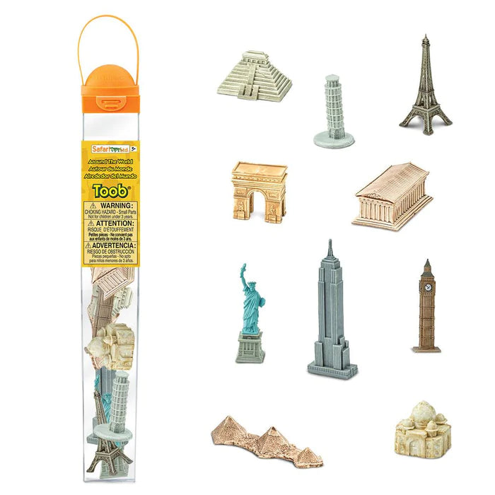 A tube filled with kid-friendly TOOB® figurines depicting various puppets from around the world.
