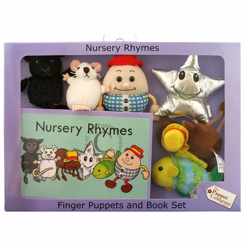 The Puppet Company Finger Puppet Story Set for kids includes nursery rhymes puppets and a book.