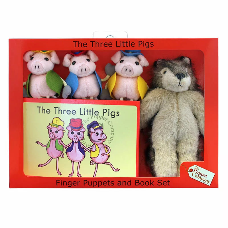 A delightful finger puppet story set featuring The Three Little Pigs - perfect for kids' puppet shows.