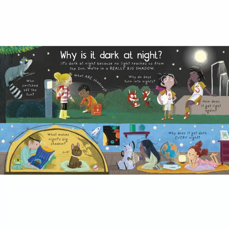 Why is it dark in the Usborne Lift-the-flap First Questions & Answers: Why is it dark at night?