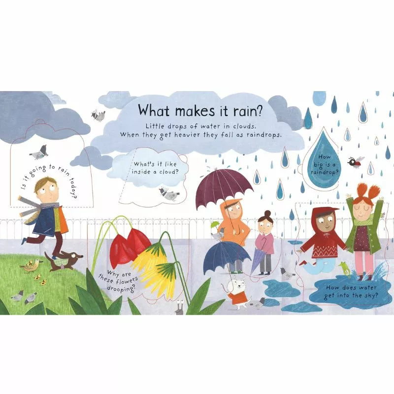 What causes rain in the Usborne Lift-the-flap First Questions and Answers What makes it rain?