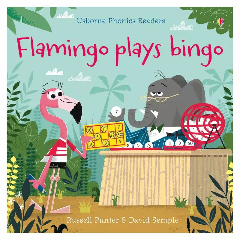 Kids puppet show features a flamingo puppet playing bingo.