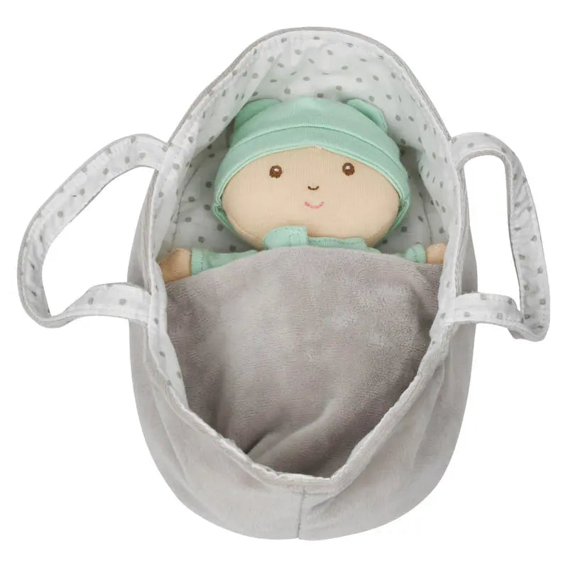Wilberry Baby Doll in Green Outfit (with Basket & Blanket)