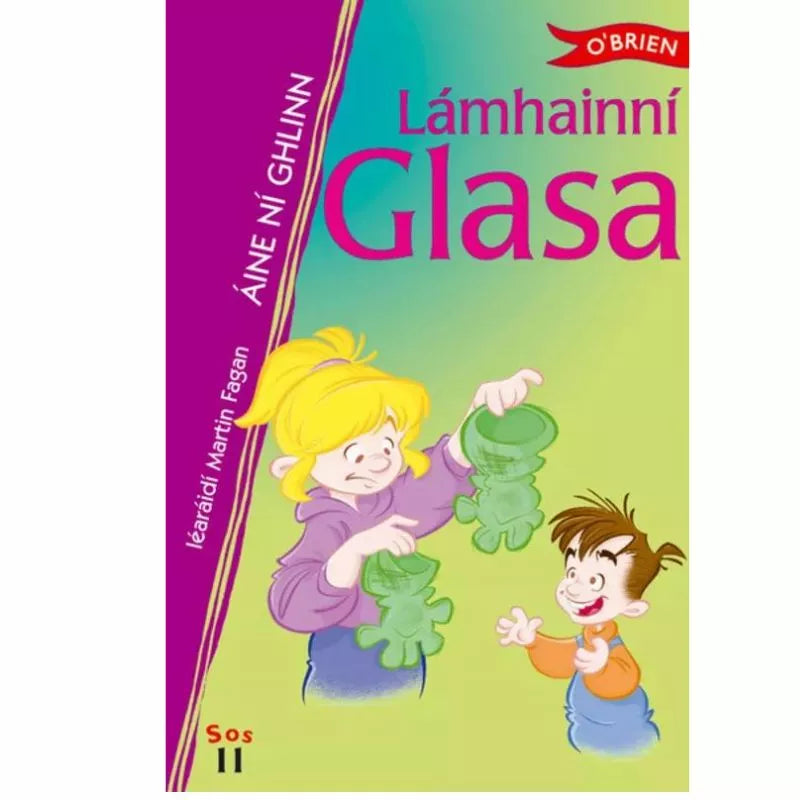 A illustrated children's book written in the Irish language titled "Lámhainní Glasa.