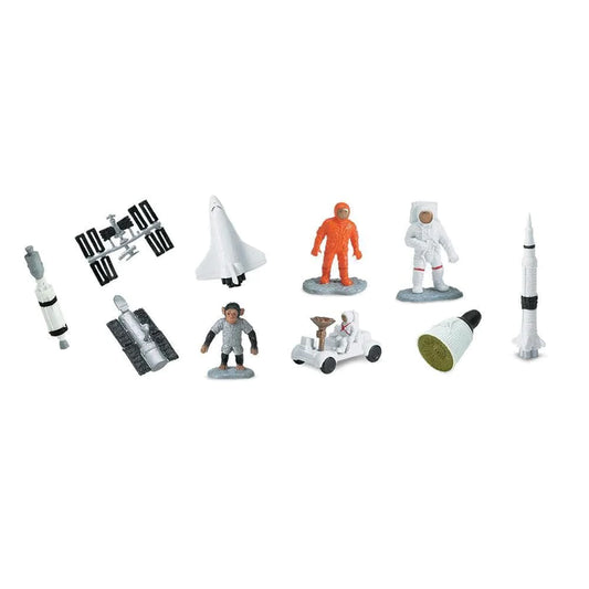 A collection of TOOB® figurines for kids featuring space and astronauts.