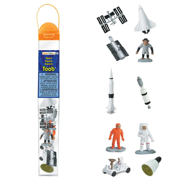 A kids puppet show featuring TOOBS® Figurines Space set with astronauts, spaceships and rockets.