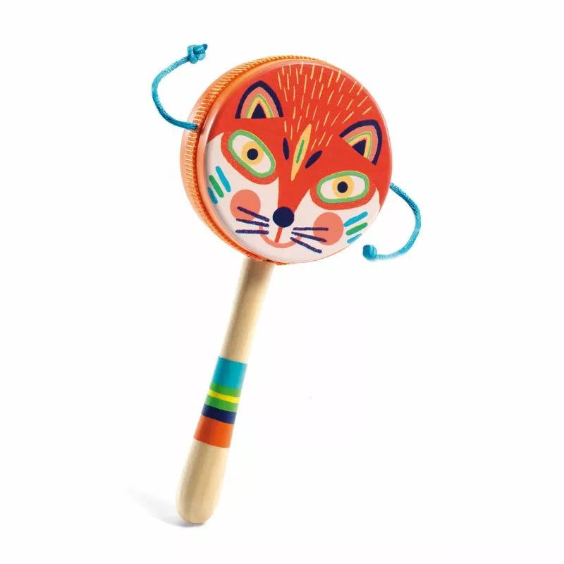 A Djeco Animambo Handle drum with a cat design on it.