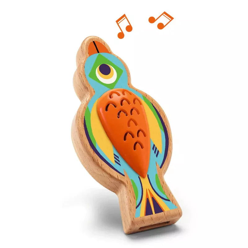 A Djeco Animambo Kazoo with music notes coming out of its back.